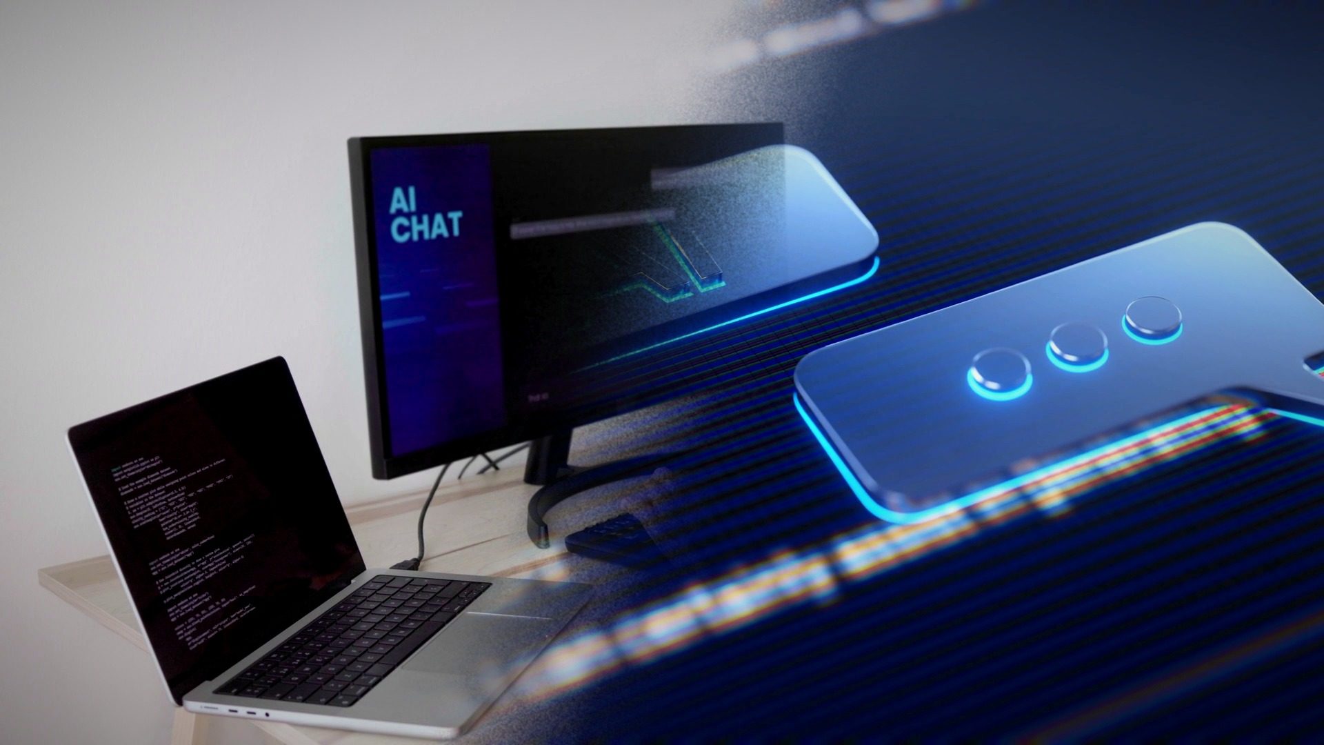 Persona que consulta un chat de inteligencia artificial en su computadora junto a burbujas de chat digitales