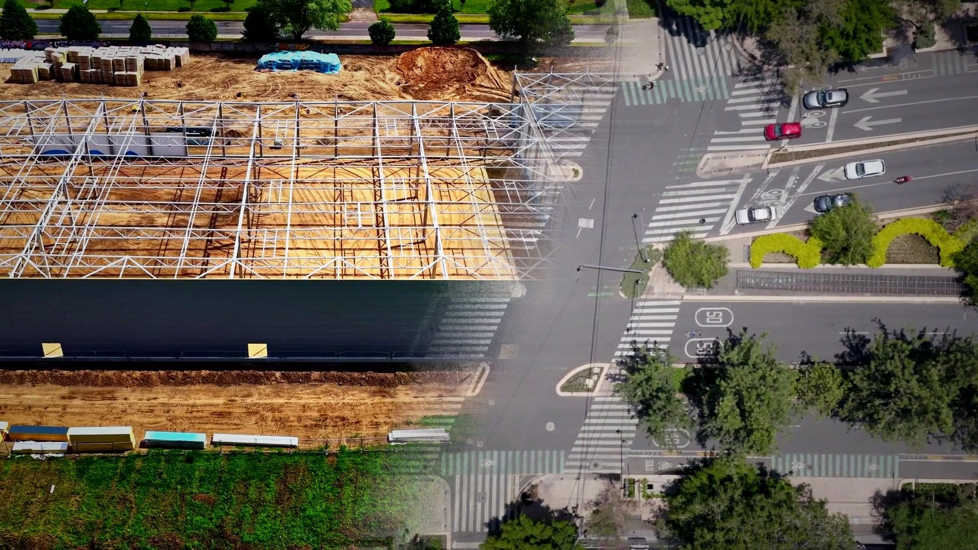 Torre de transmisión eléctrica y tubería de gasoducto en un paisaje industrial
