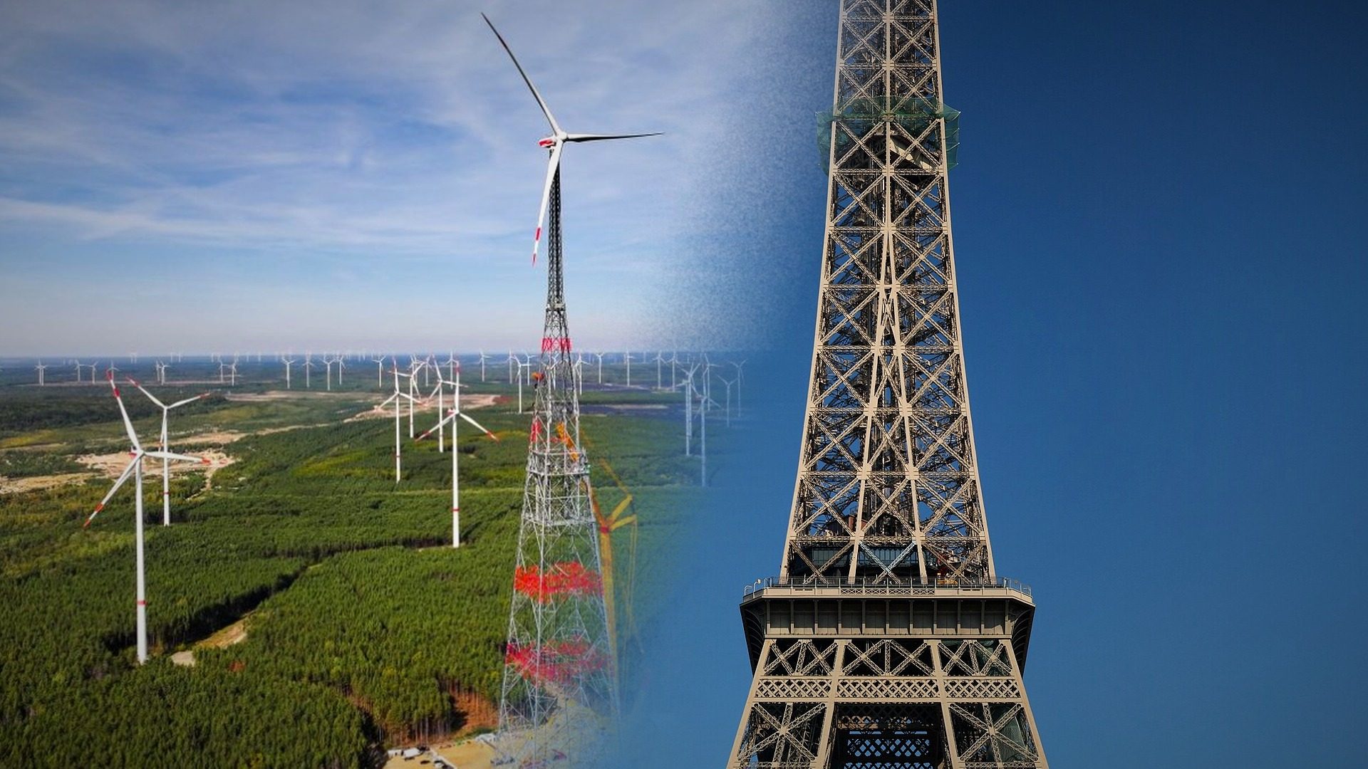 Aerogenerador de 365 metros de GICON en Schipkau, Alemania, junto a la Torre Eiffel